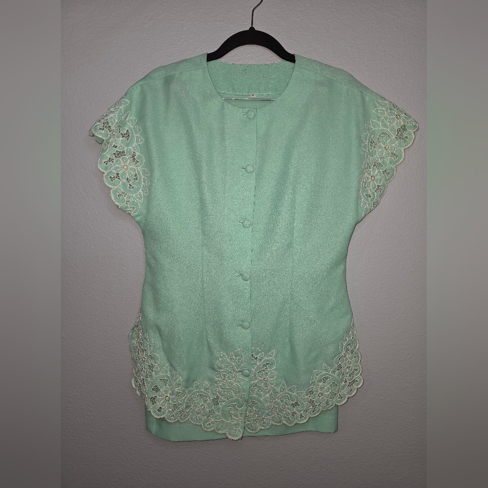 Mint Green Lace Trim Women's Skirt Set